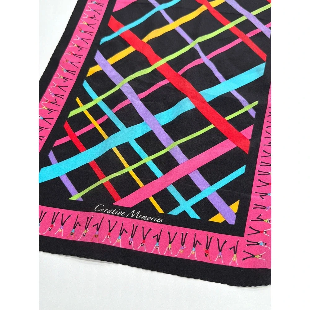 Creative Memories Silk Scarf Multicolor Geometric Lattice Figure Print 11x59‎